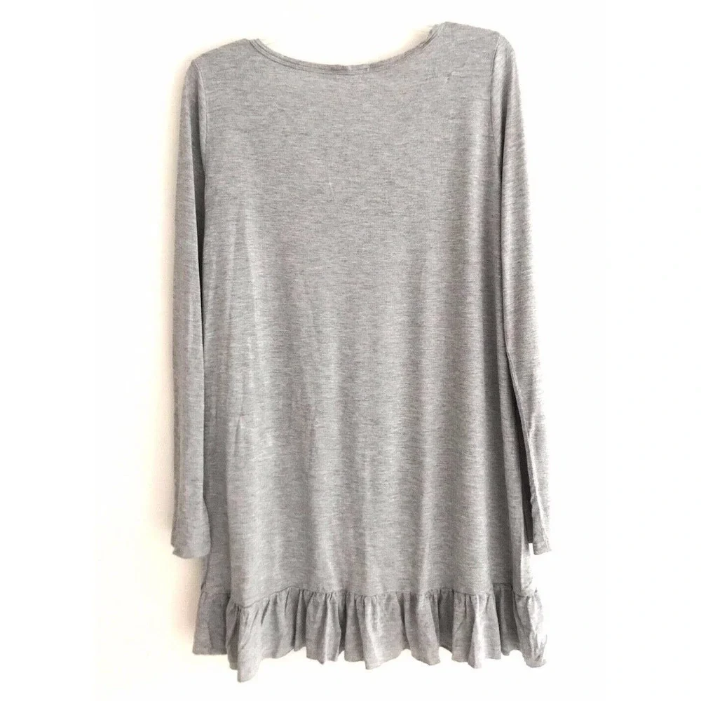 Anthropologie Easel | Ruffle Hem Tunic Dress Size L Gray Pullover Stretch